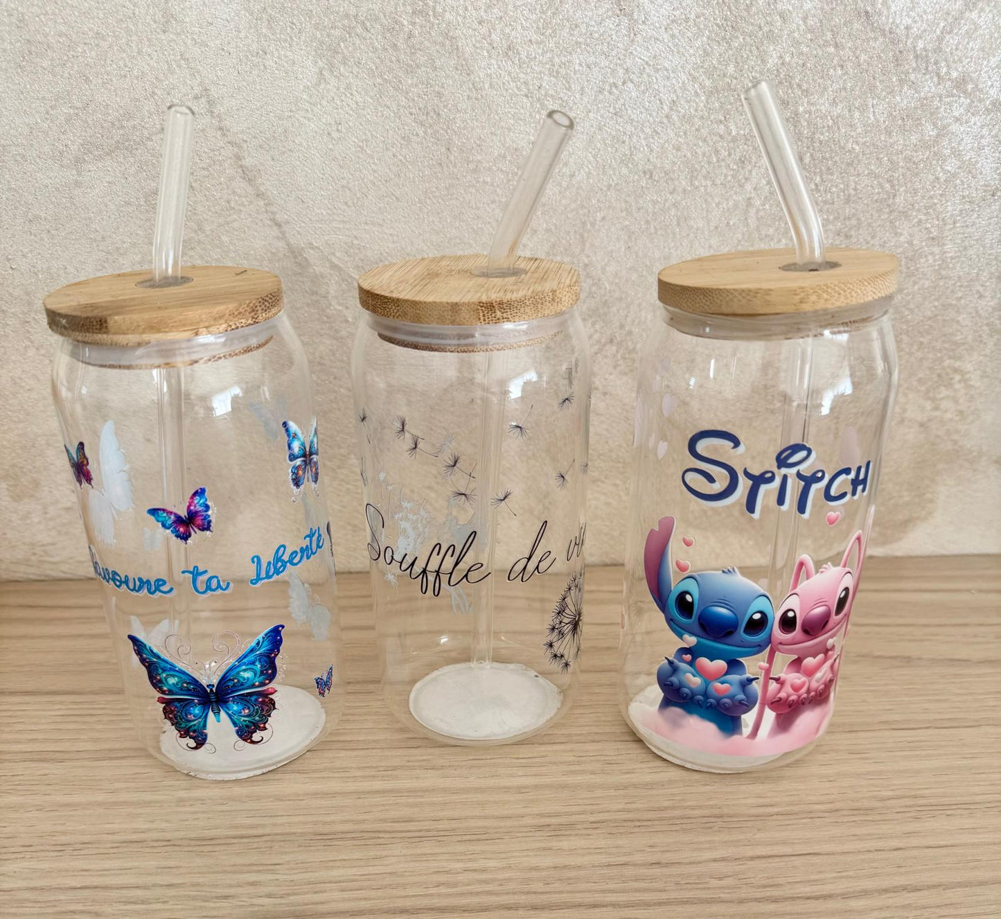 🥤 Gobelet en Verre avec Couvercle Bambou & Paille