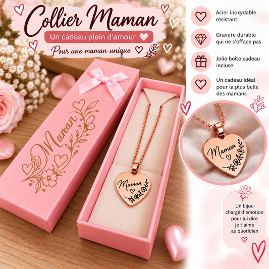 Collier cœur Maman – Acier inoxydable avec boîte cadeau