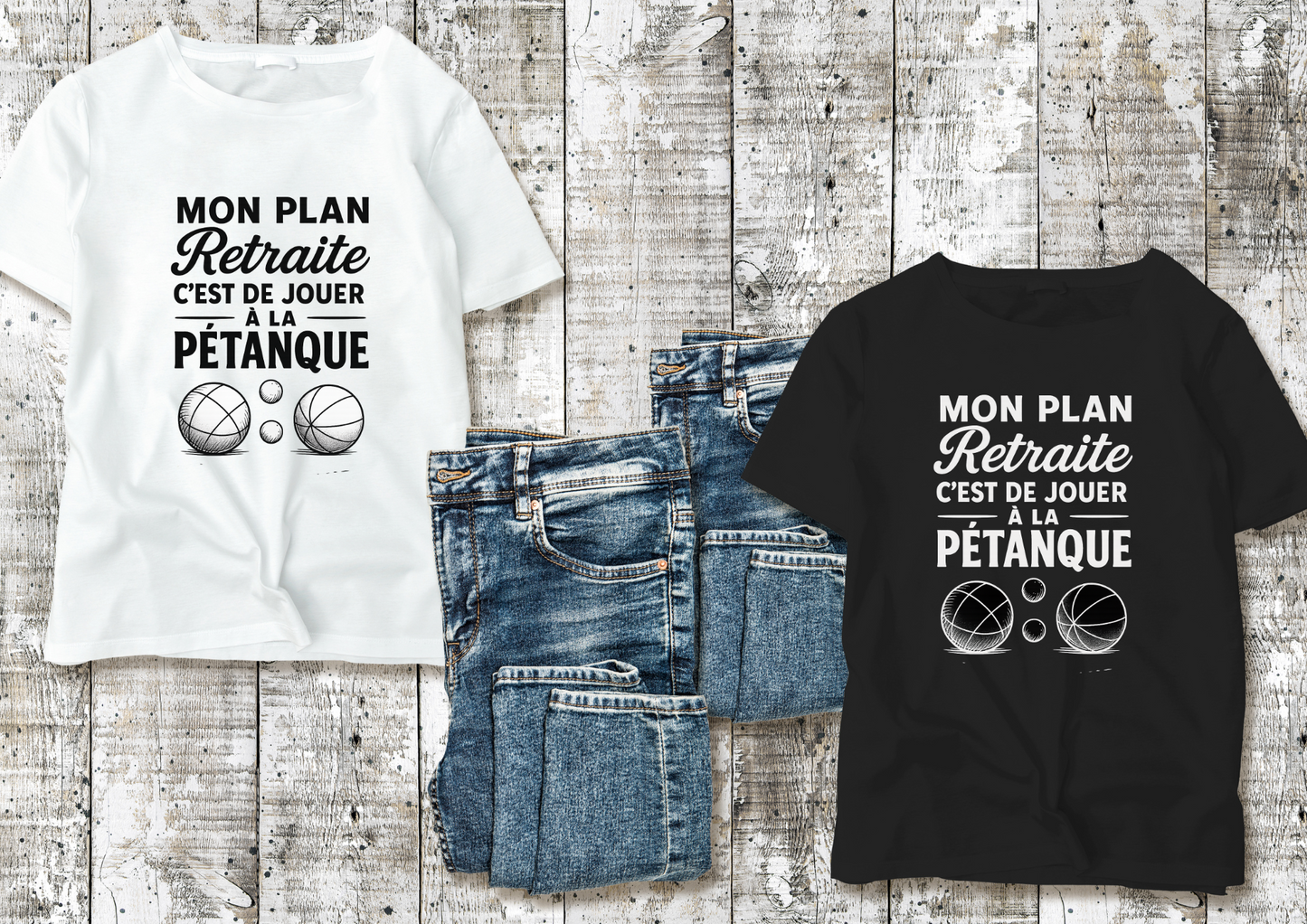 T-shirt humour – Mon plan retraite c’est de jouer à la pétanque