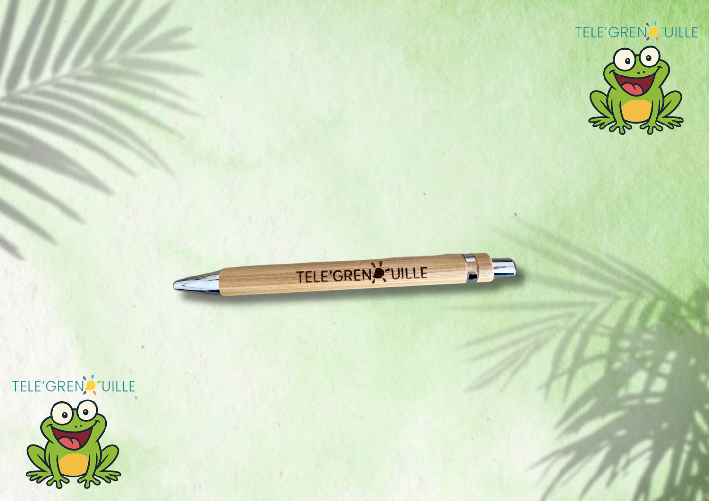 ✏️ Stylo en bambou gravé « TÉLÉ’GRENOUILLE » 🌿🐸