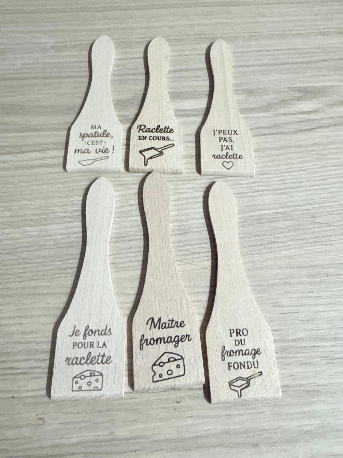 🧀 Mini Spatules à Raclette – Gravures Humour & Fromage LOT DE 6