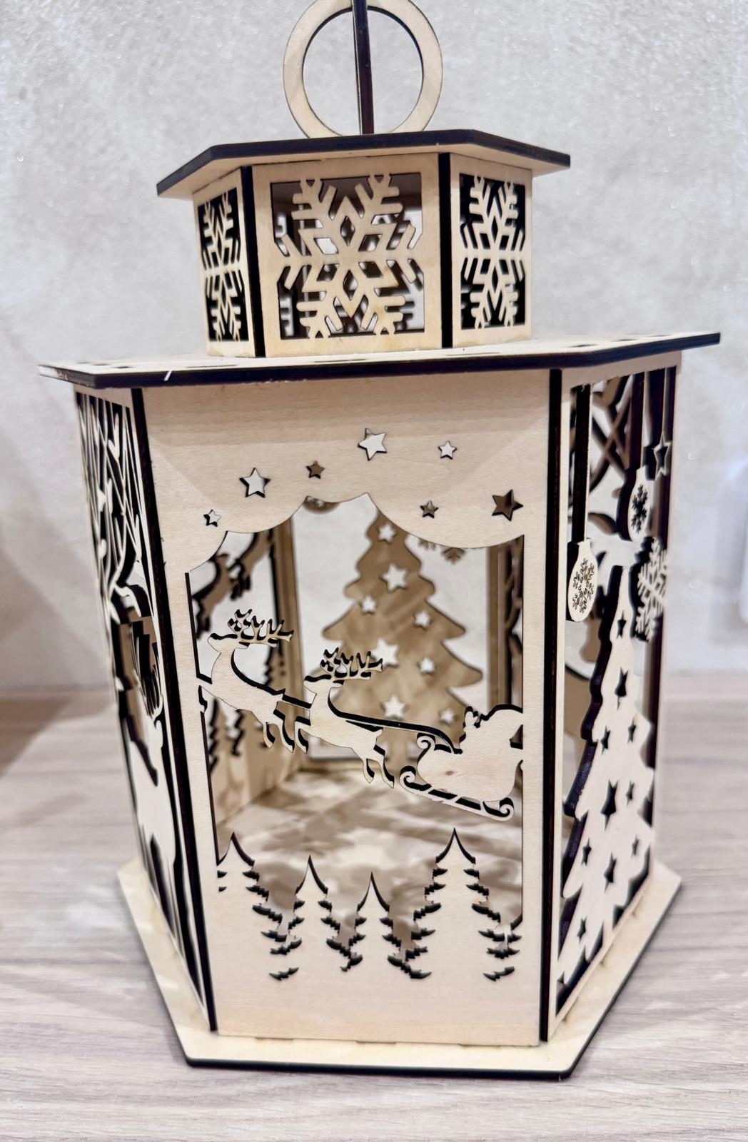 🕯️✨ Lanterne de Noël en Bois – Découpe Laser – Modèle Cerf & Sapins