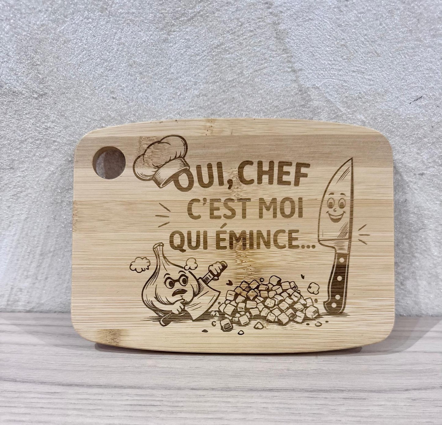 🧑🍳 Planche à découper humoristique en bambou – 19 × 14 cm