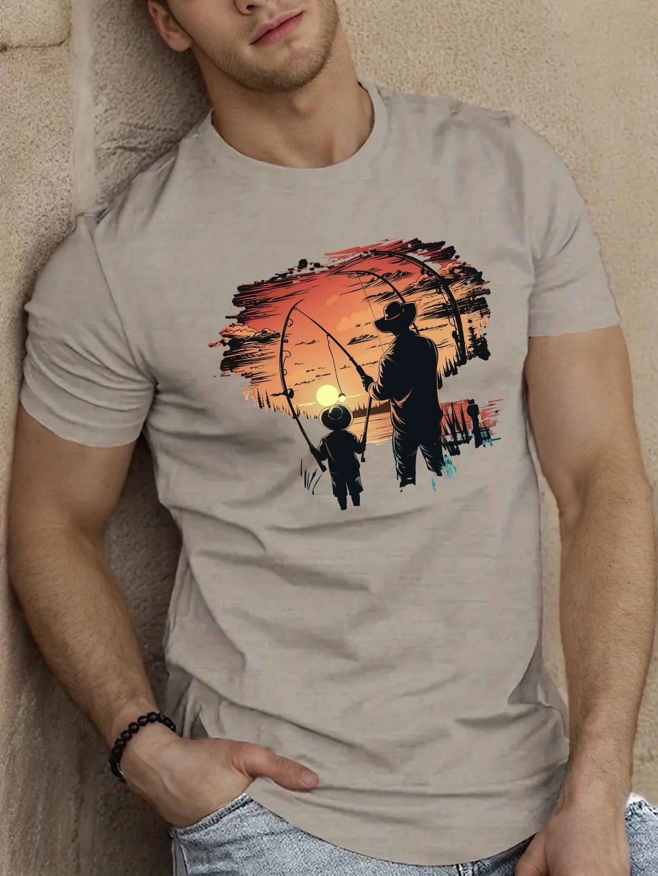 T-shirt Homme – Pêche Père & Fils au Coucher du Soleil 🎣🌅