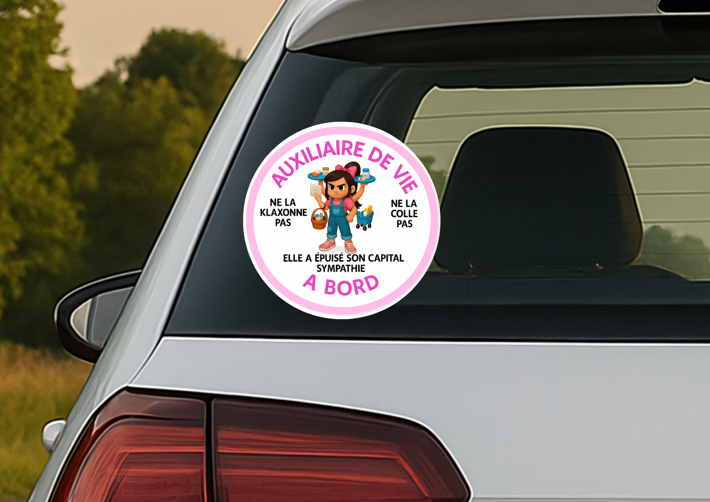 đđ©ș Autocollant Voiture â âAUXILIAIRE DE VIE Ă BORDâ â Humour & RĂ©alitĂ© du MĂ©tier