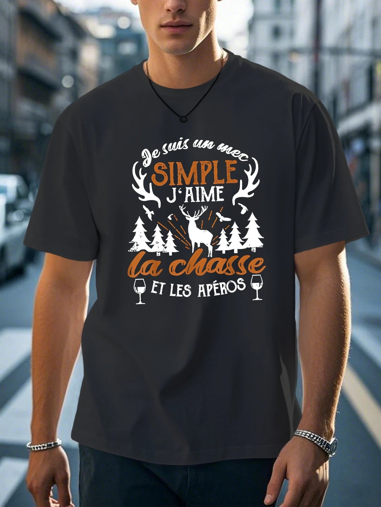 👕 Tee-shirt « Je suis un mec simple : j’aime la chasse et les apéros »