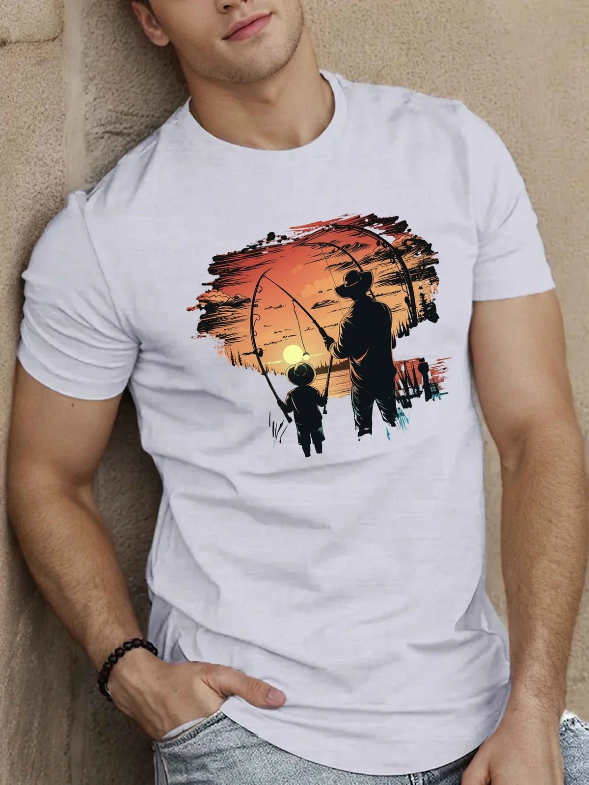 T-shirt Homme – Pêche Père & Fils au Coucher du Soleil 🎣🌅