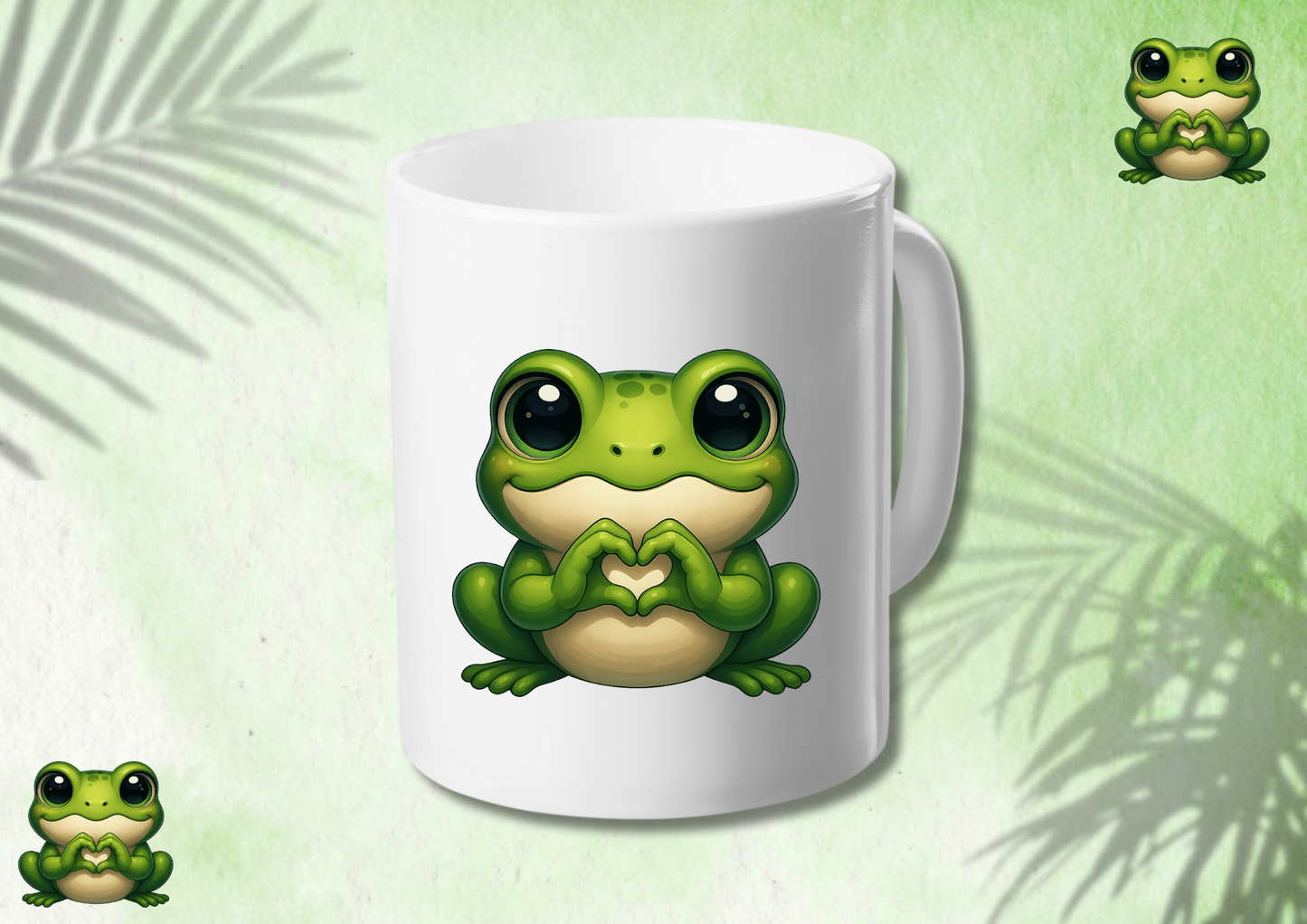 💚 Mug blanc “Grenouille Cœur” – L’amour au bout des doigts ☕🐸