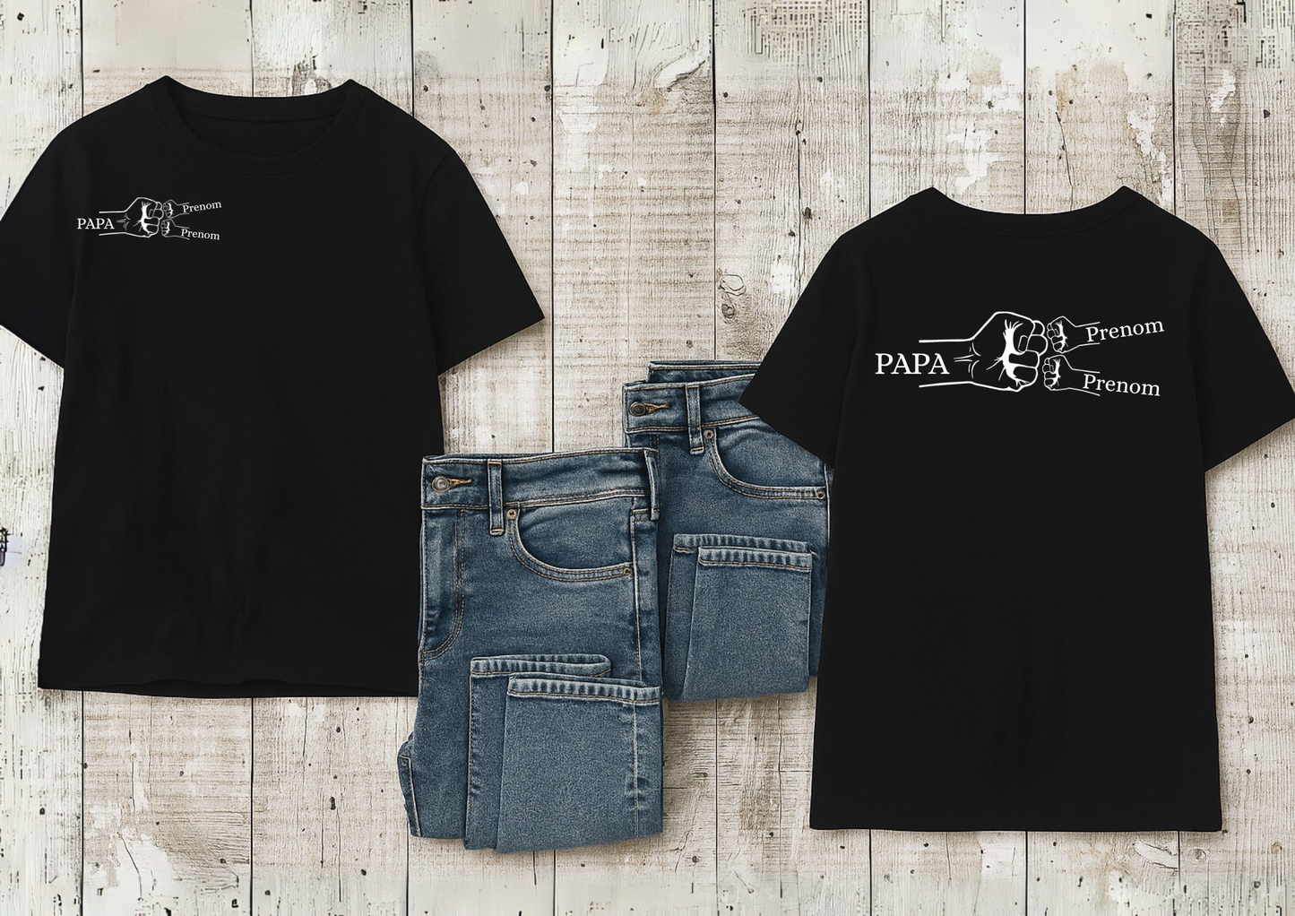 👕 T-shirt Personnalisable Papa & Enfants – Poing Fist Bump