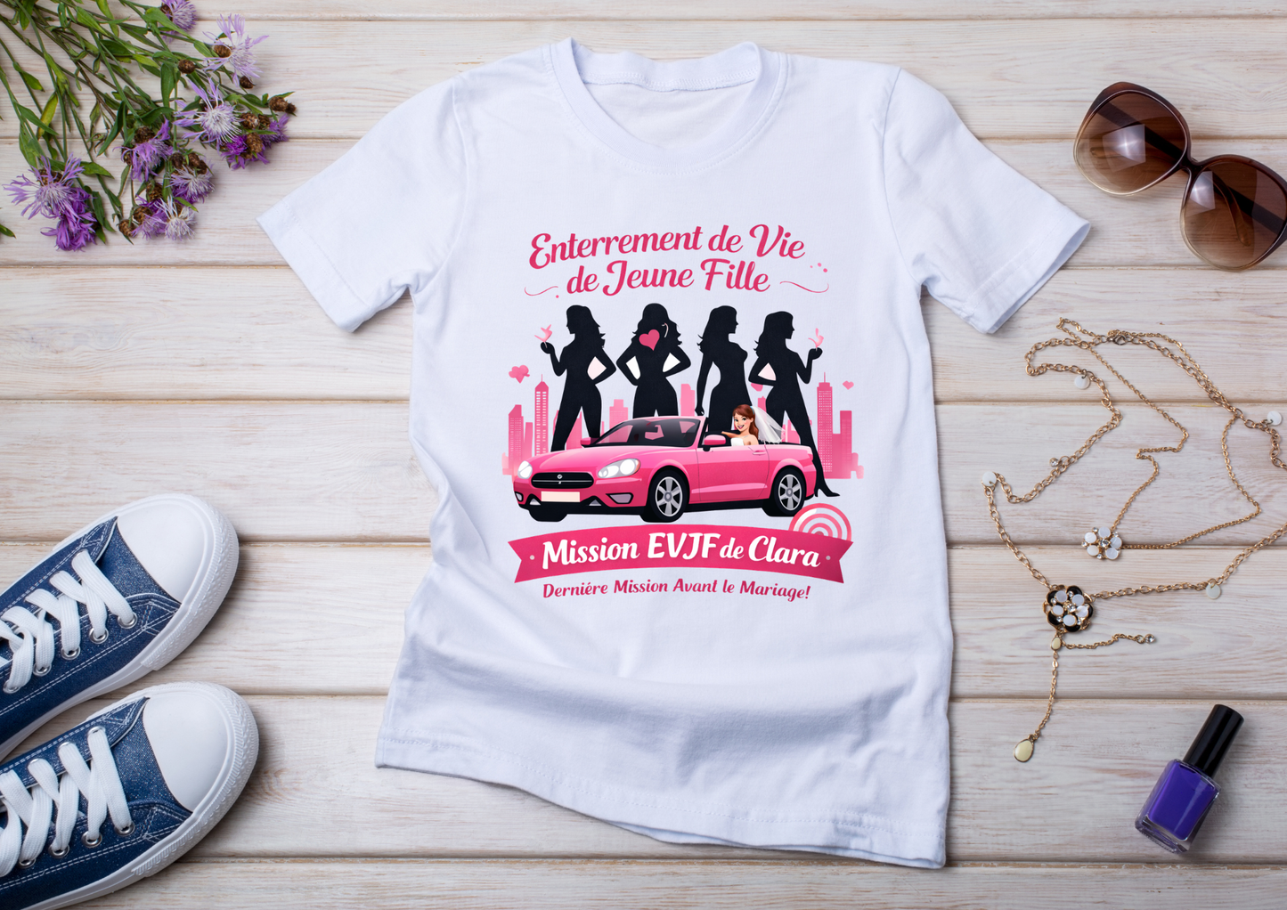 🎀 T-shirt EVJF Personnalisé – Enterrement de Vie de Jeune Fille – Mission EVJF