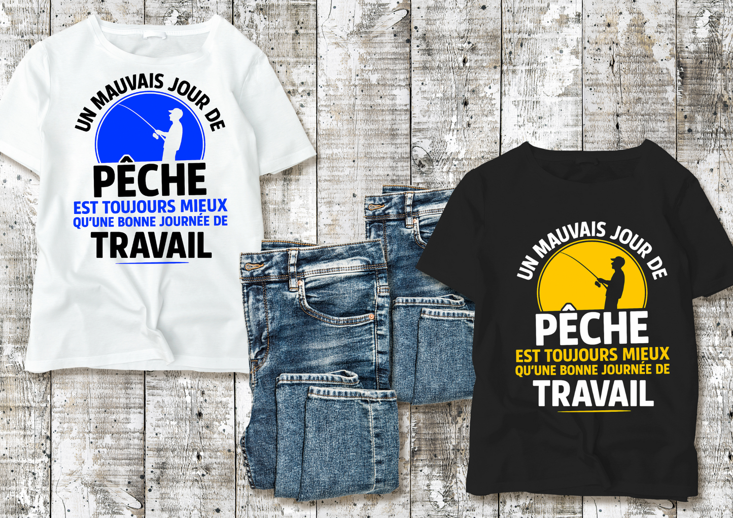 đŁ T-shirt Humour PĂȘche â âUn mauvais jour de pĂȘcheâŠâ