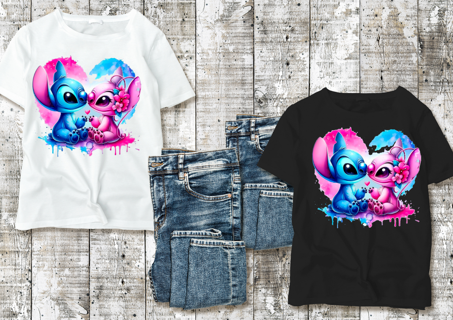 💙💗 T-shirts Couple Stitch & Angel – Amour & Câlins en Style