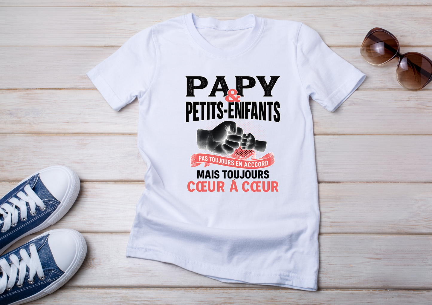 T-shirt « Papy & Petits-Enfants – Pas toujours en accord mais toujours cœur à cœur »