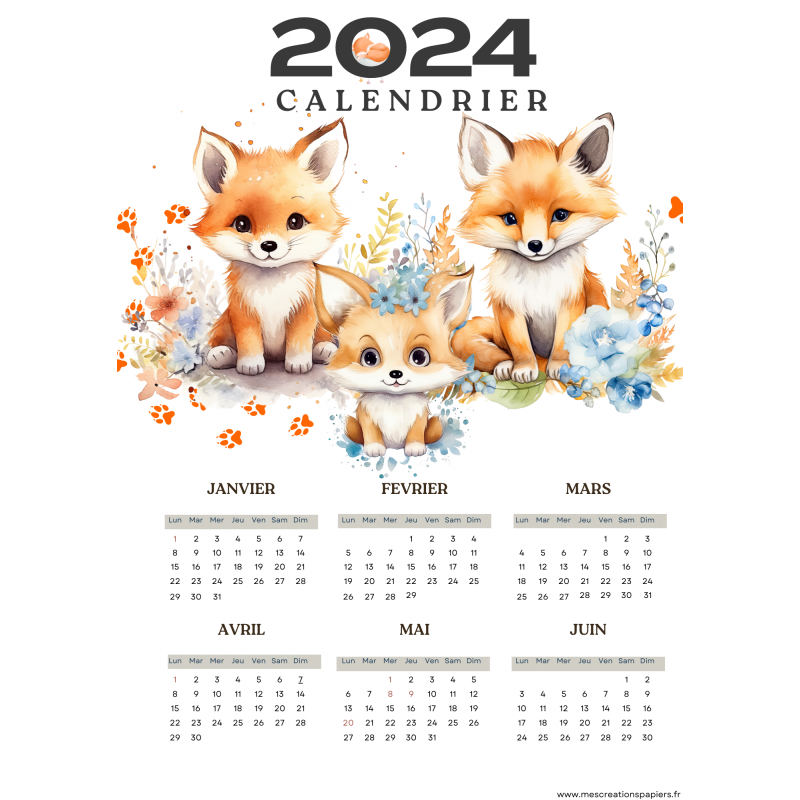 A4 Calendrier Animaux recto/verso