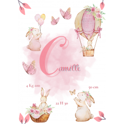 Naissance affiche avec lettre et prénoms personnalisés fille lapin