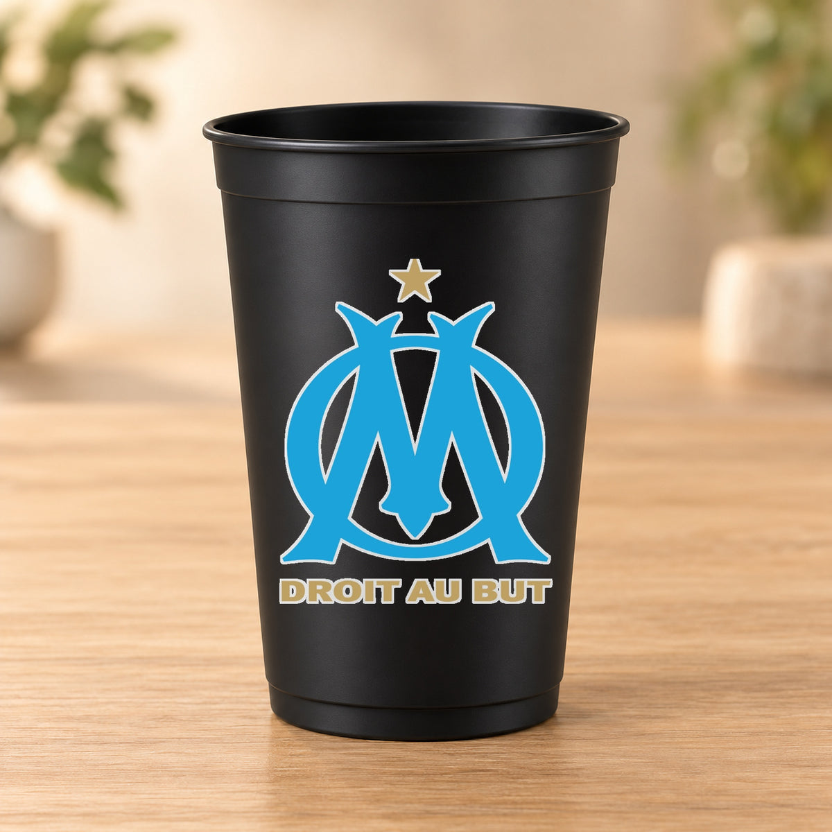 Gobelet noir Football - Logo OM (Olympique de Marseille – Droit au but)