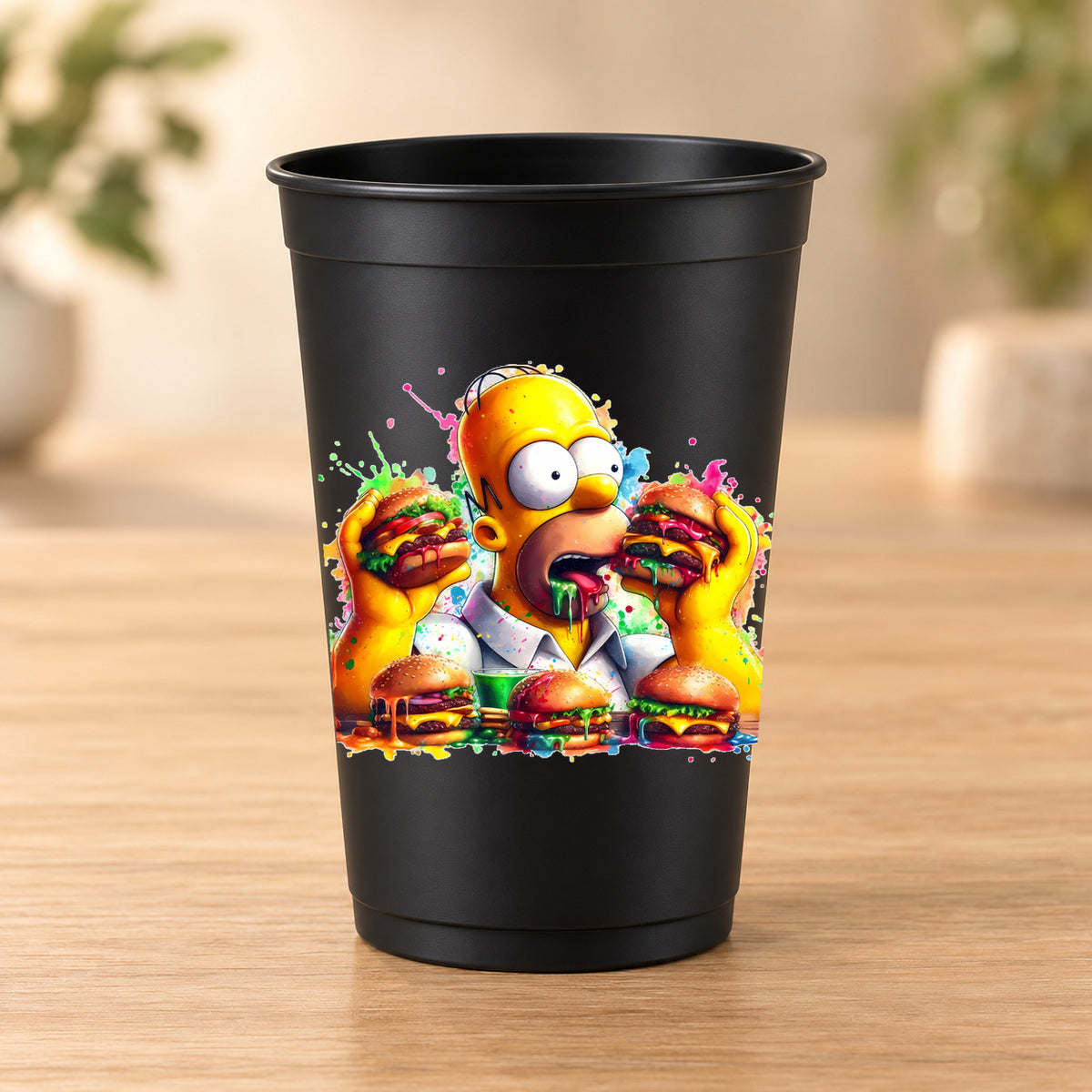 Gobelet noir Les Simpsons - Homer dévorant ses burgers
