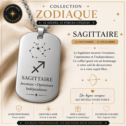 Collier argenté signe Sagittaire