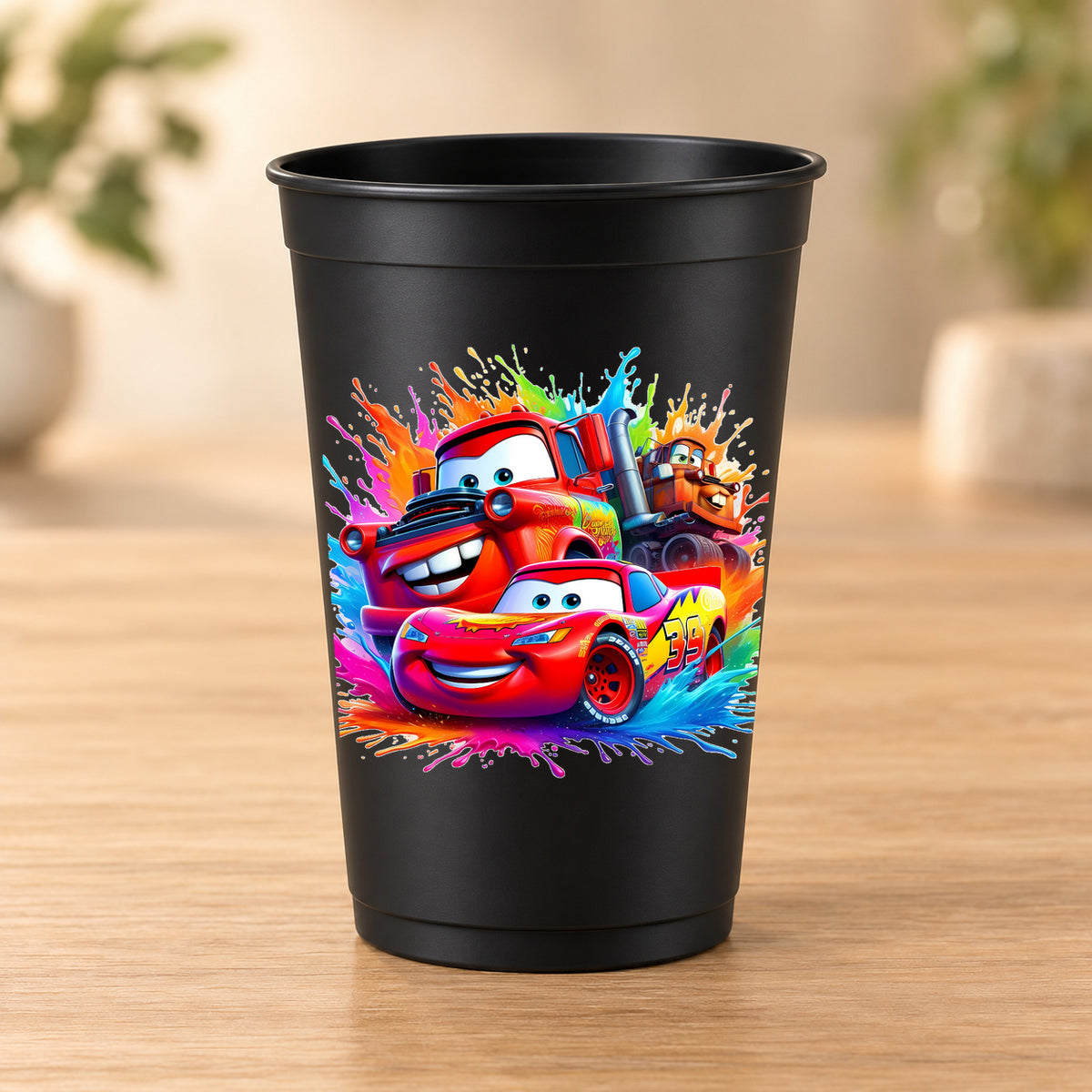 Gobelet noir Cars - Flash McQueen avec Martin x2
