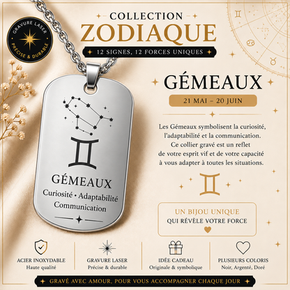 Collier argenté signe Gémeaux