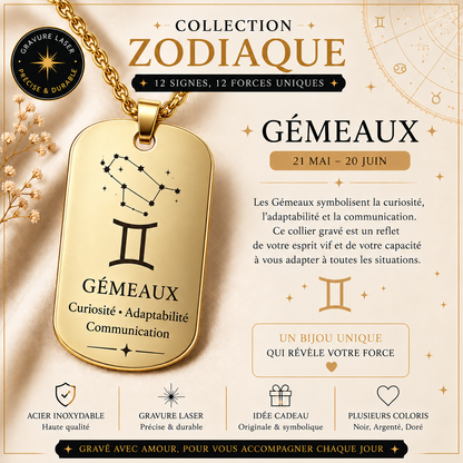 Collier doré signe Gémeaux