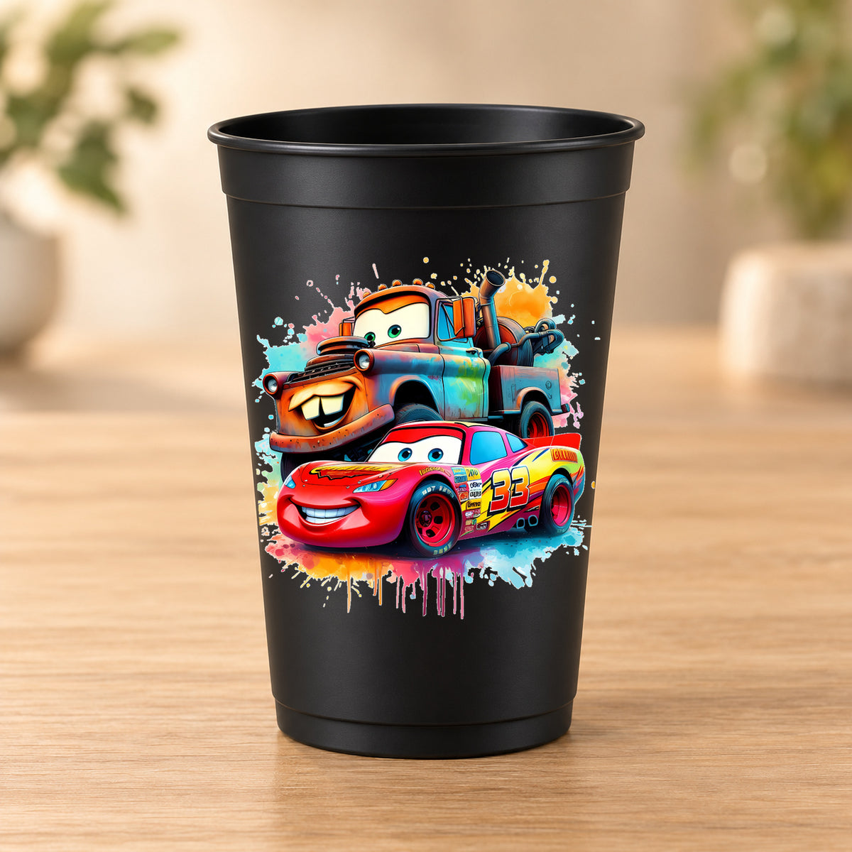 Gobelet noir Cars - Martin et Flash McQueen ensemble