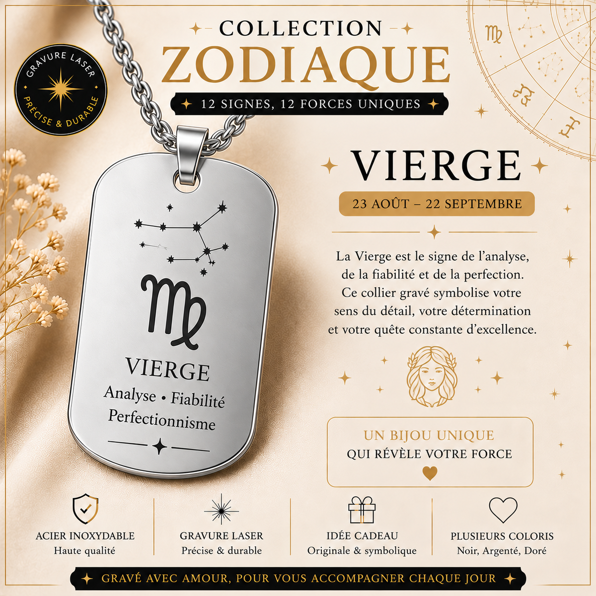 Collier argenté signe Vierge