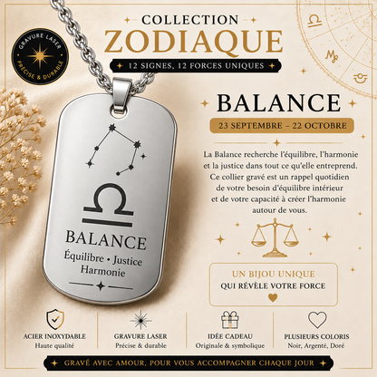 Collier argenté signe Balance