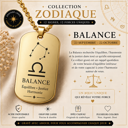 Collier doré signe Balance