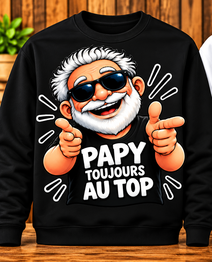 Sweat Papy – Toujours au top – Noir