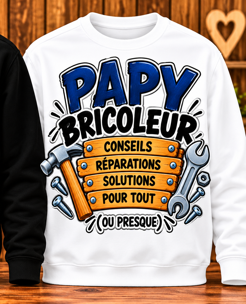 Sweat Papy bricoleur – Conseils, réparations et solutions – Blanc