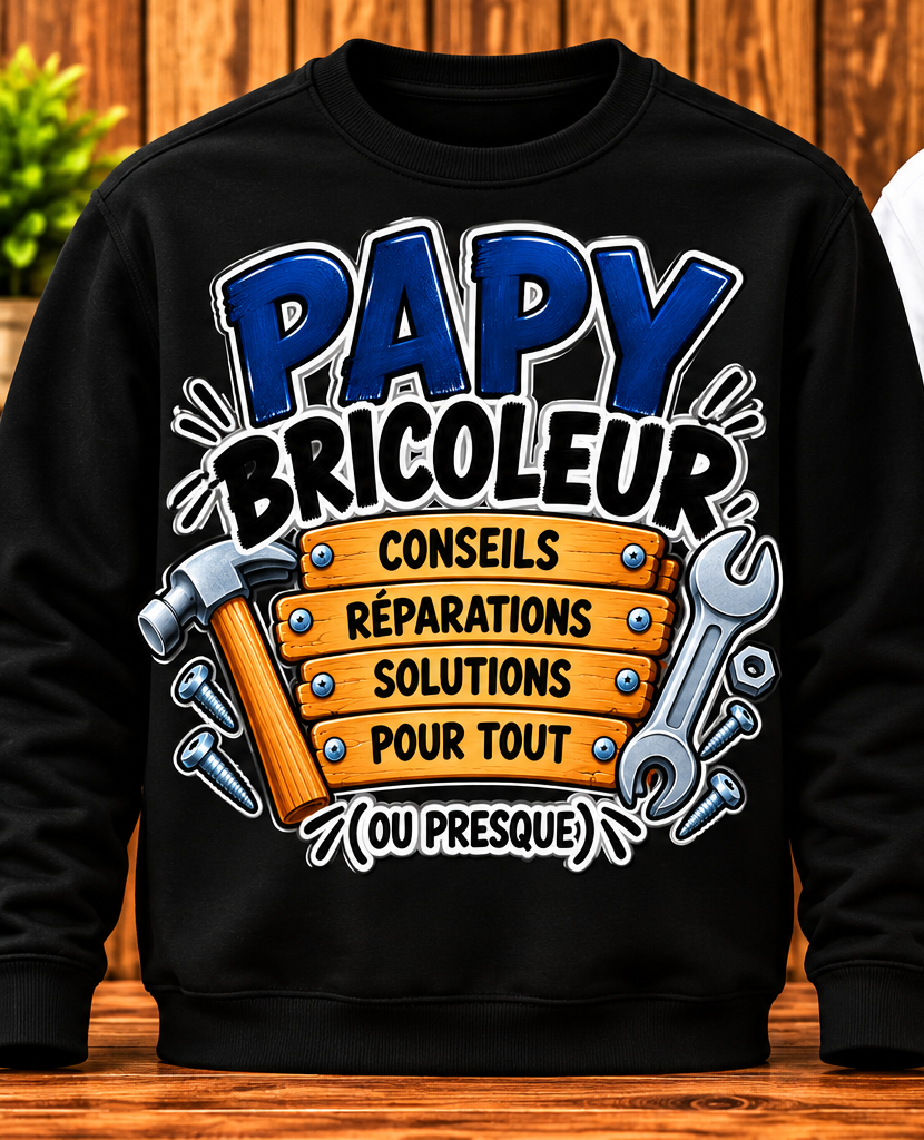 Sweat Papy bricoleur – Conseils, réparations et solutions – Noir