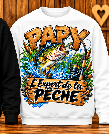 Sweat Papy – L’Expert de la pêche – Blanc