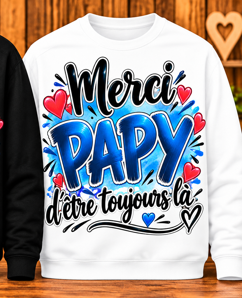Sweat Merci Papy – D’être toujours là – Blanc