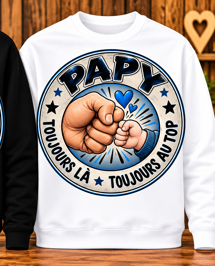 Sweat Papy – Toujours là, toujours au top – Blanc