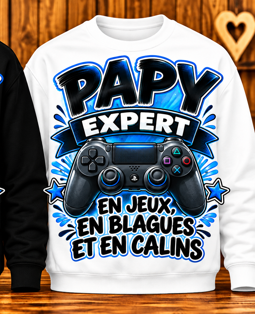 Sweat Papy expert – En jeux, en blagues et en câlins – Blanc
