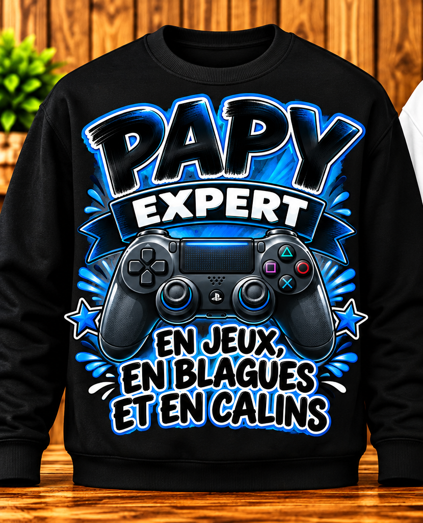 Sweat Papy expert – En jeux, en blagues et en câlins – Noir