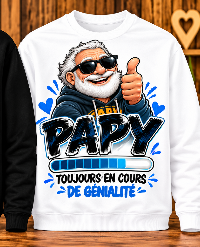 Sweat Papy – Toujours en cours de génialité – Blanc