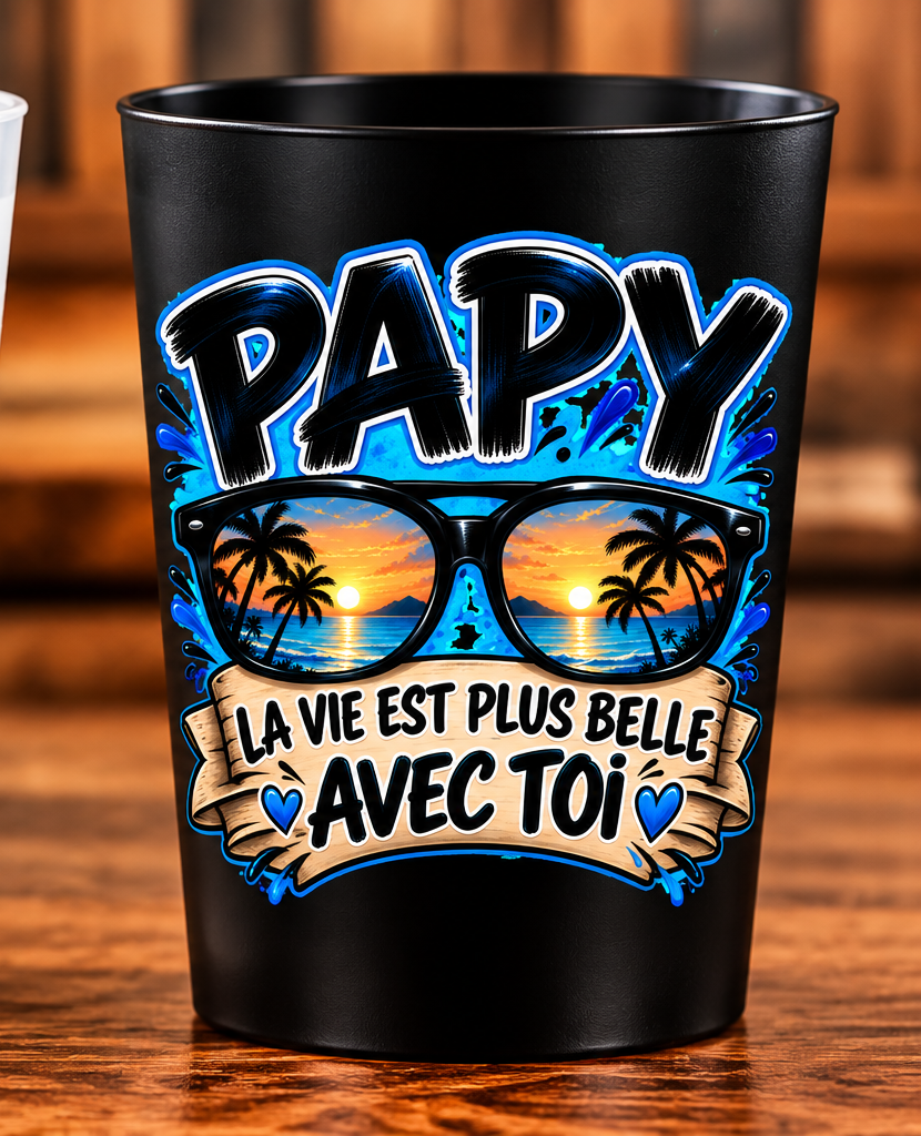 Gobelet Papy – La vie est plus belle avec toi – Noir