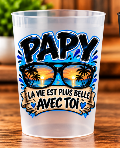 Gobelet Papy – La vie est plus belle avec toi – Transparent