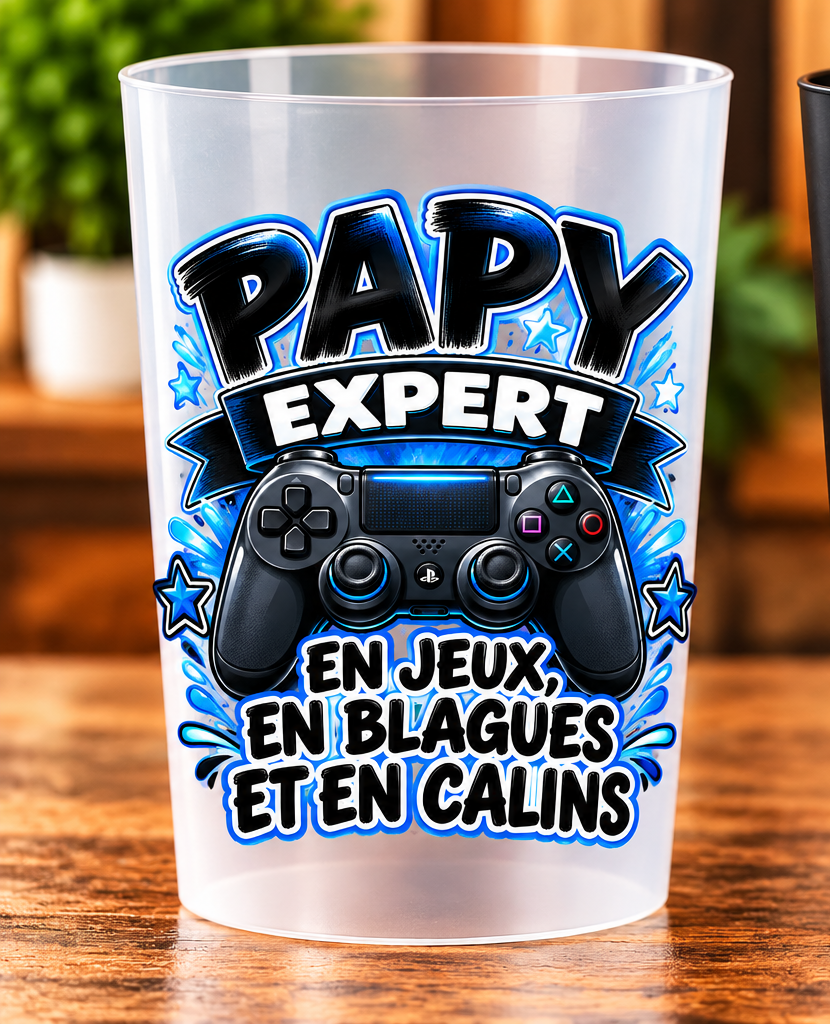Gobelet Papy expert – En jeux, en blagues et en câlins – Transparent