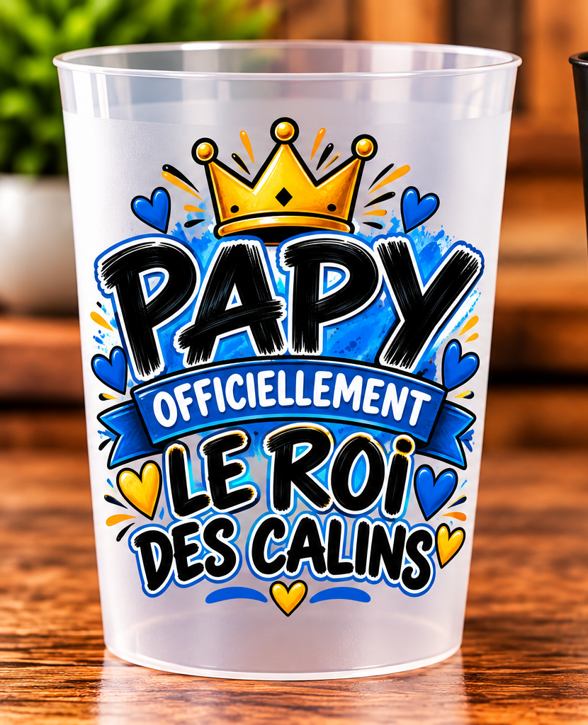 Gobelet Papy – Officiellement le roi des câlins – Transparent