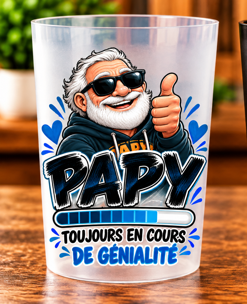 Gobelet Papy – Toujours en cours de génialité – Transparent