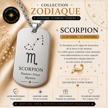 Collier argenté signe Scorpion