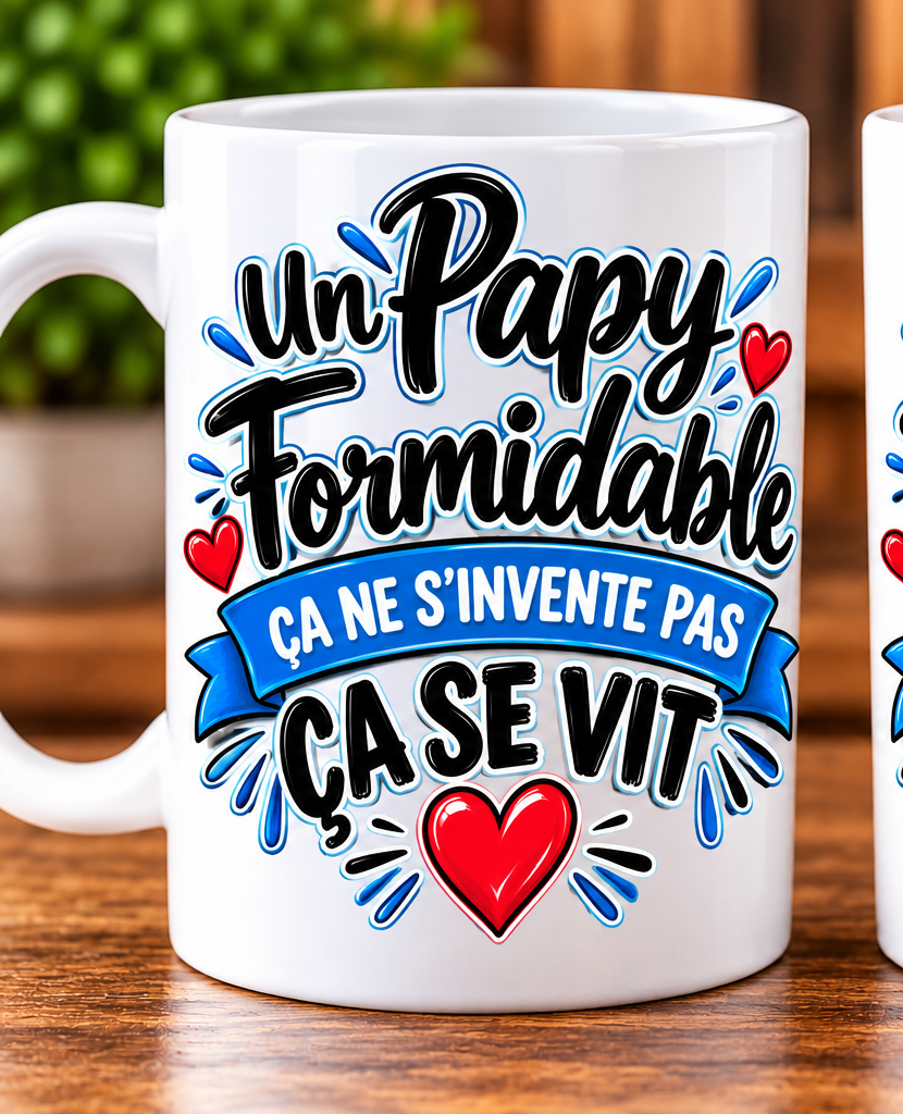 Mug Papy formidable – Ça ne s’invente pas, ça se vit – Blanc