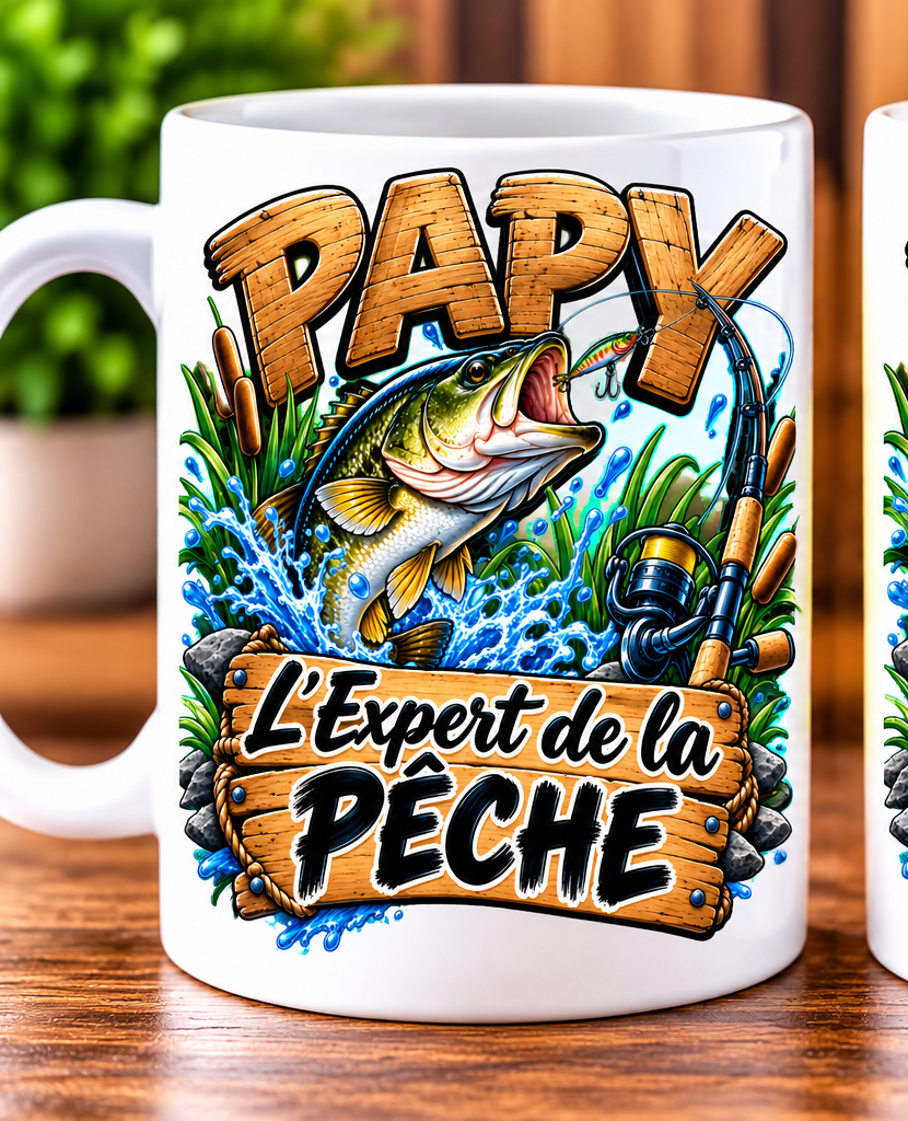 Mug Papy – L’Expert de la pêche – Blanc