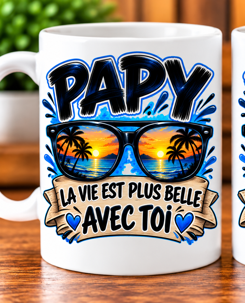 Mug Papy – La vie est plus belle avec toi – Blanc