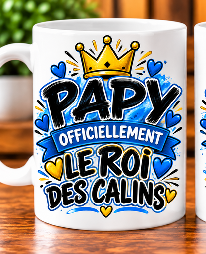 Mug Papy – Officiellement le roi des câlins – Blanc