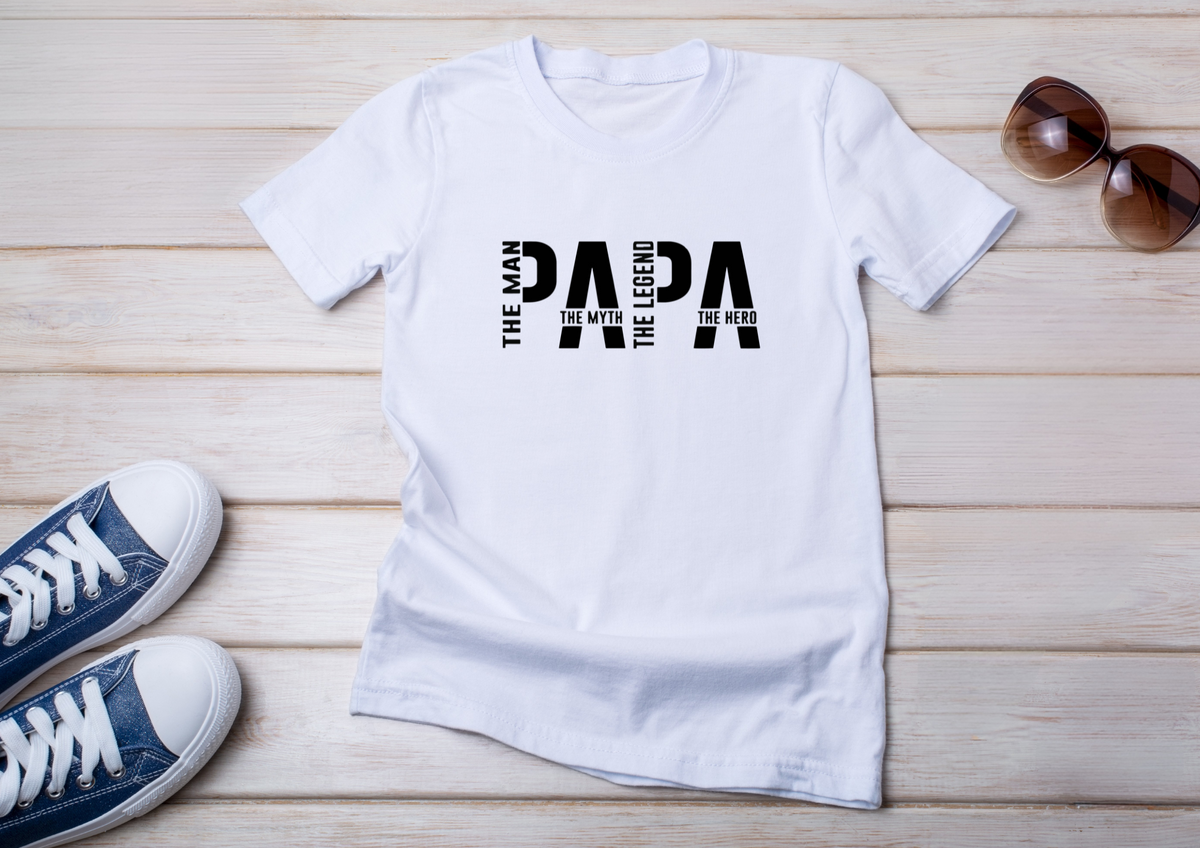 👨‍👧‍👦 T-shirt Homme – "PAPA : The Man, The Myth, The Legend, The Hero"