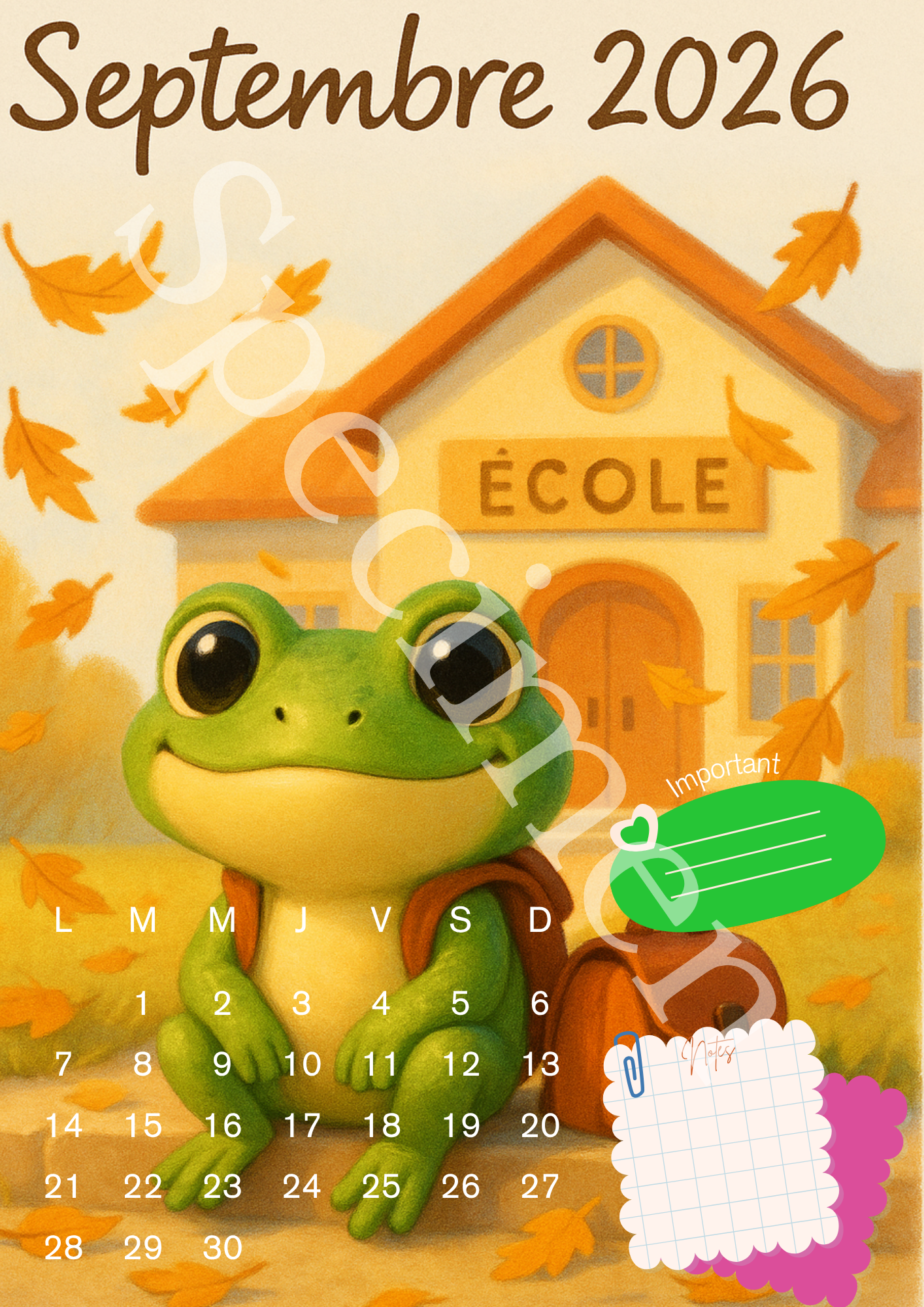 🗓️ Calendrier 2026 Grenouille – Illustrations Mignonnes et Colorées 🐸